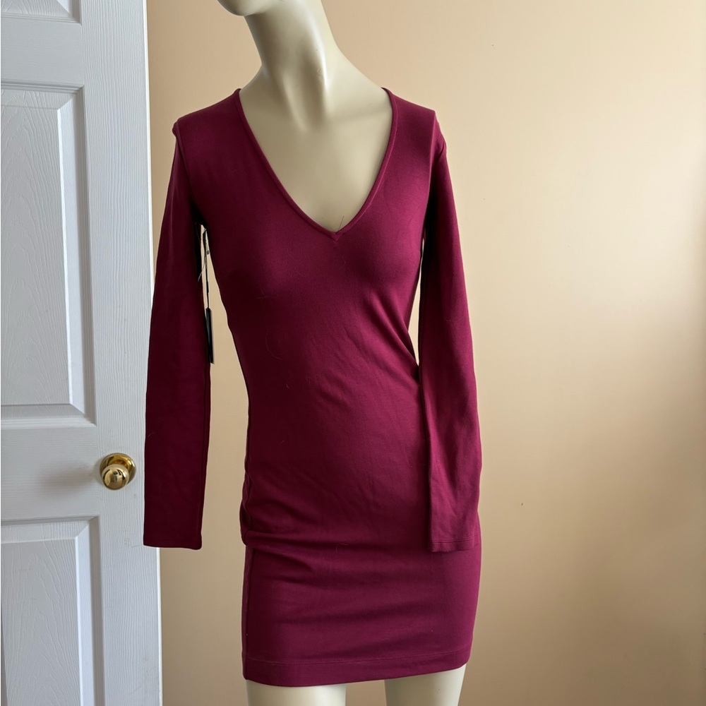 Babaton Aritzia Leo Dress V-neck Long Sleeve Bodycon Mini Dress Size 0 NWT